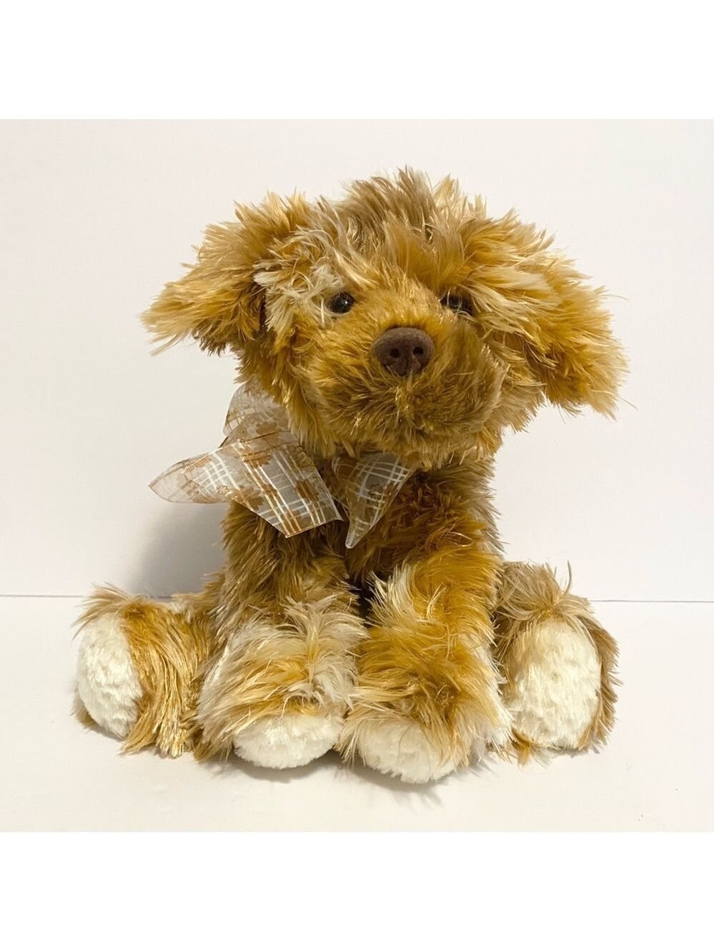 Gund Puppy Dog Plush 10” Taffy Brown Soft Fur Stuffed Animal Ribbon Toy 13051